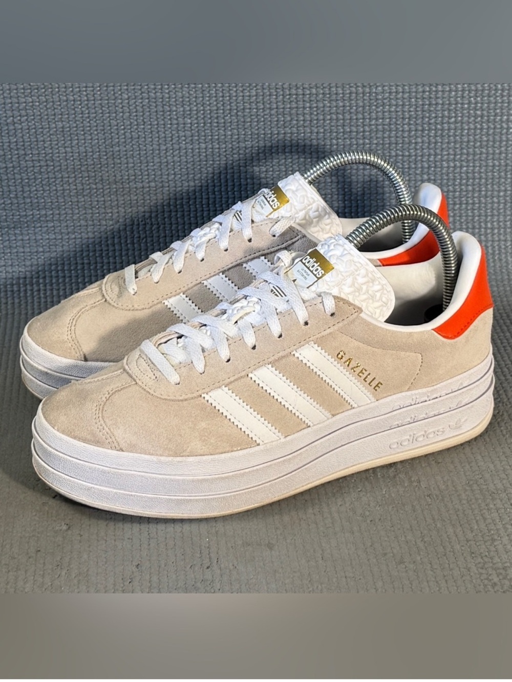 adidas Gazelle Platform Sneakers Beige White Orange